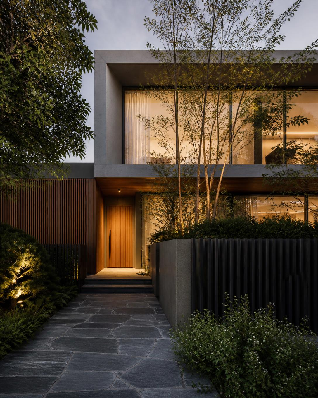 Contemporary Australian home at dusk